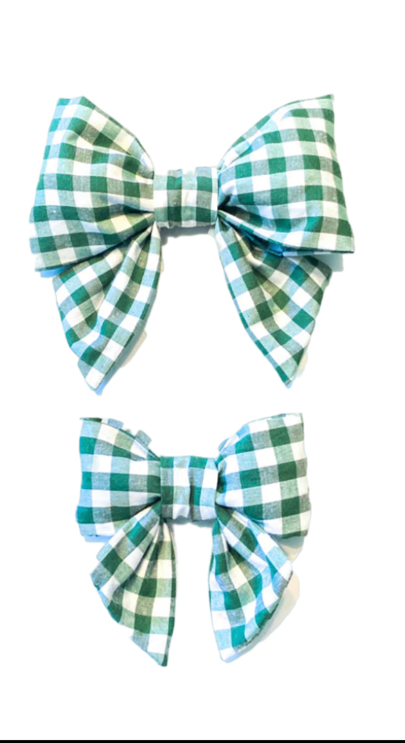 Gingham Emerald Green Lady Bow